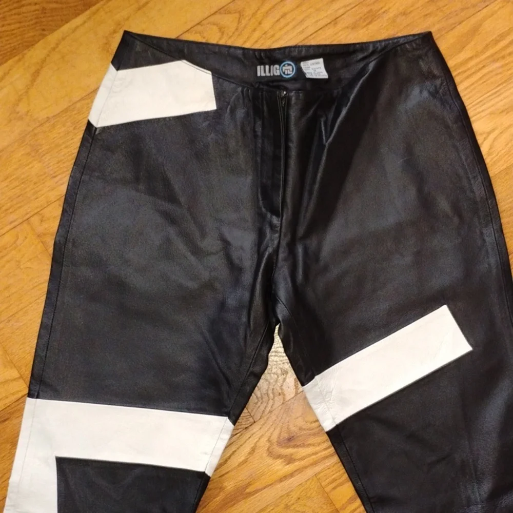 🔥 BLACK LEATHER Designer Illig PANTS Zip Front Sz SMALL Deadstock  GOTHIC